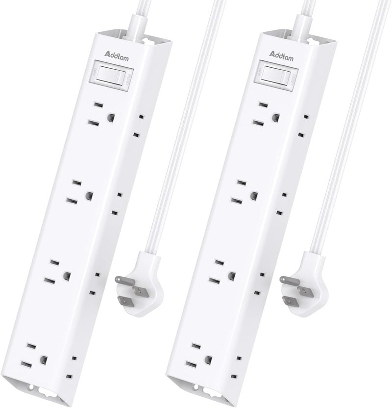 Addtam 2 Pack Surge Protector Power Strip - Flat Plug Extension Cord, 12 Outlet Extender 3 Sides with Overload Protection, 5ft, 1050J, Wall Mount Multi Plug Adapter for Home Office College Dorm Essentials - Image 1